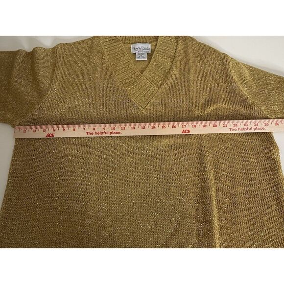 Diane von Furstenberg Plus Size 1X Gold Yellow Metallic Tunic Sweater DVF V Neck - Picture 4 of 9